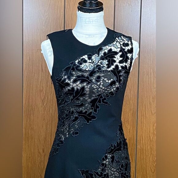 Oscar De La Renta Marbled Carnation Guipure Lace Inset Midi Dress size 0 - Picture 7 of 16